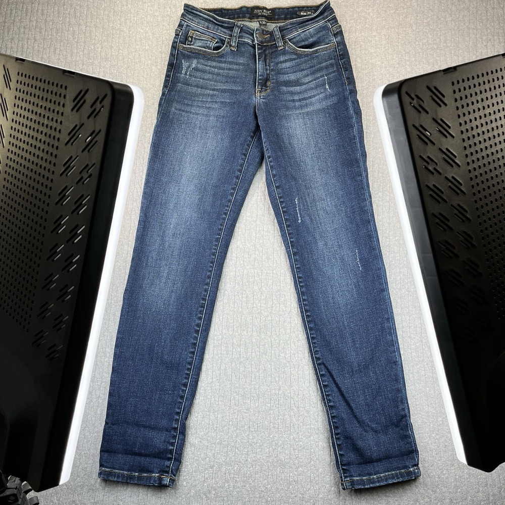Judy blue Slim Fit Women's (1/25)26X29 whiskered distress faded Denim blue jeans